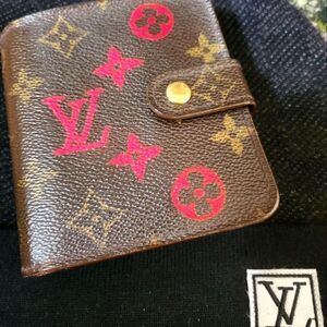 Louis Vuitton Monogram Wallet with Embellished Logo on Red